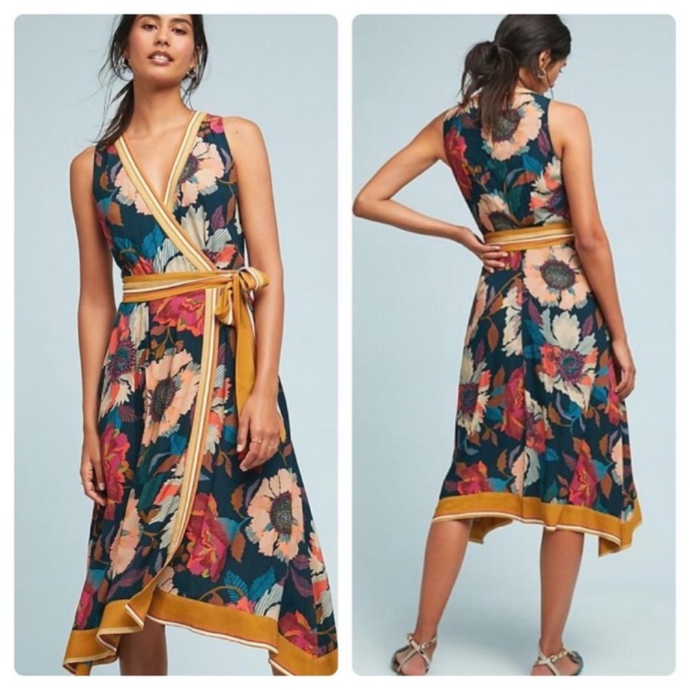 Anthropologie Maeve Botanica Midi Wrap Dress. Size 16